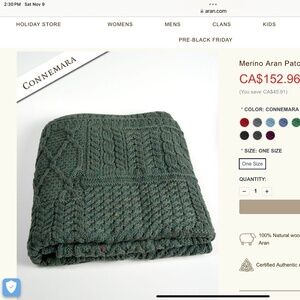 Green throw authentic wool made Ireland NWT